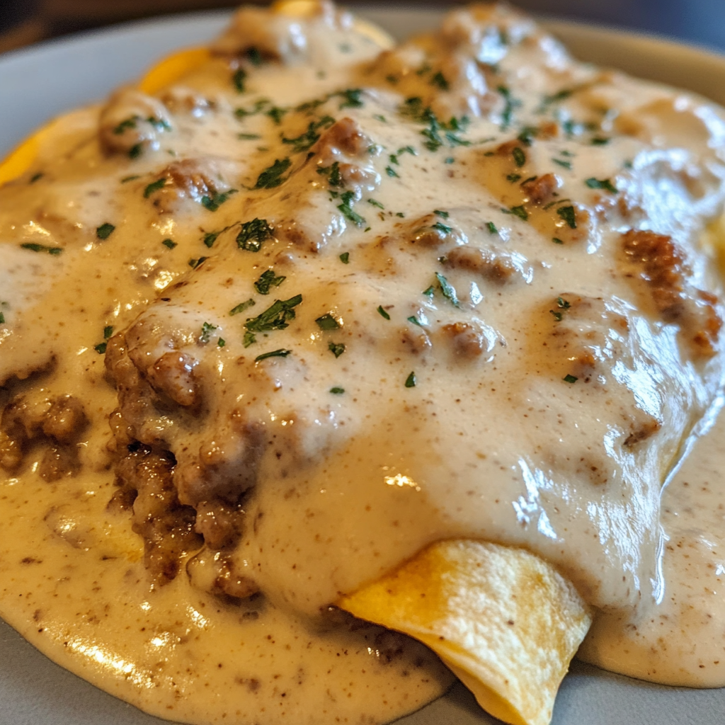 Southern Sausage Enchiladas with Sausage Gravy