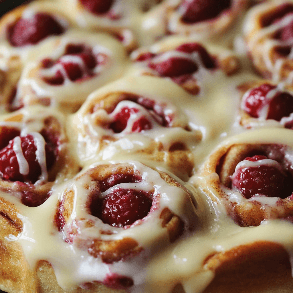 Raspberry Cinnamon Rolls Lemon Glaze